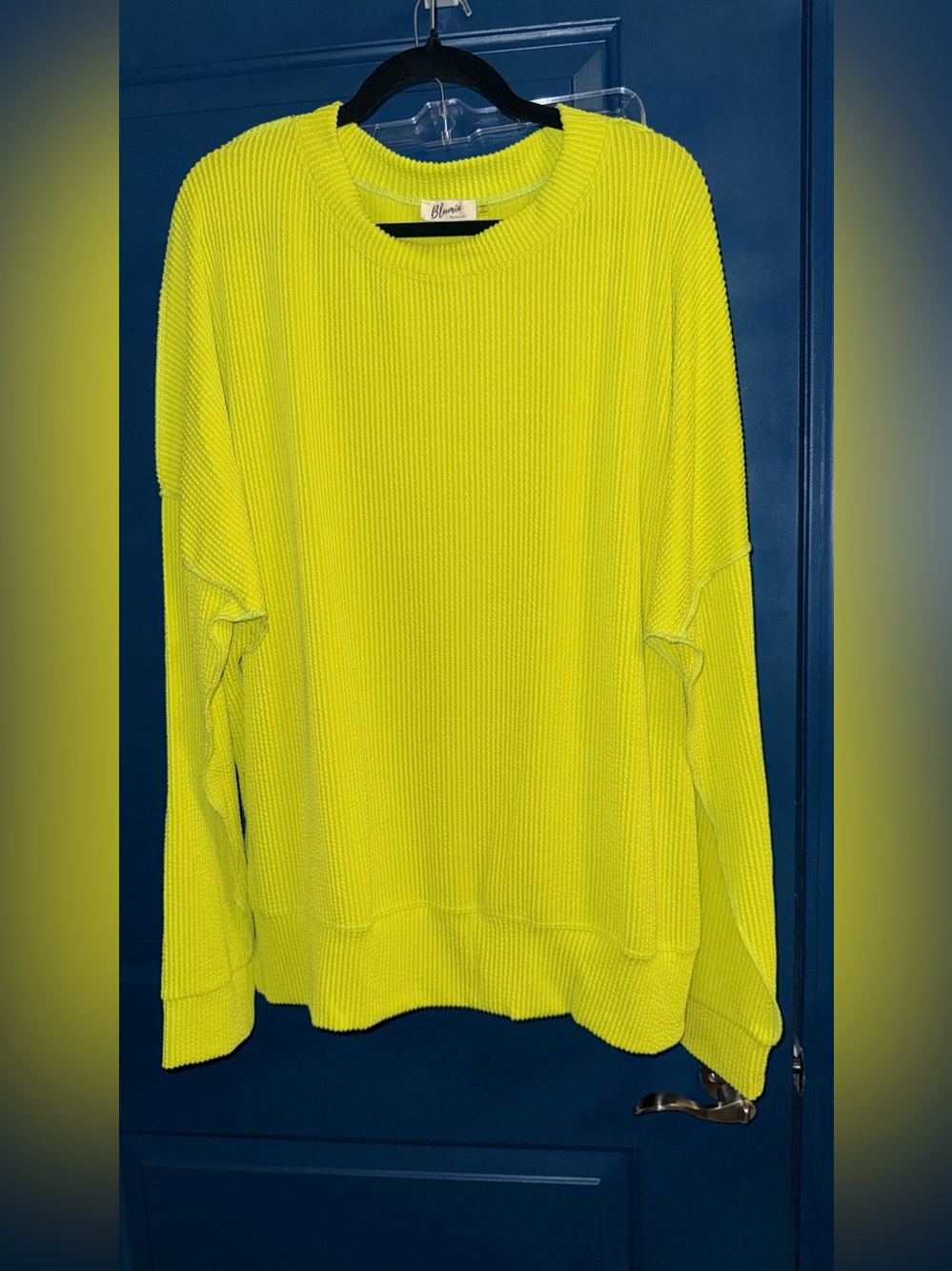 Blumin Neon Yellow-Green Ribbed Knit Women's Sweater/Long Sleeve Top Size 2XL